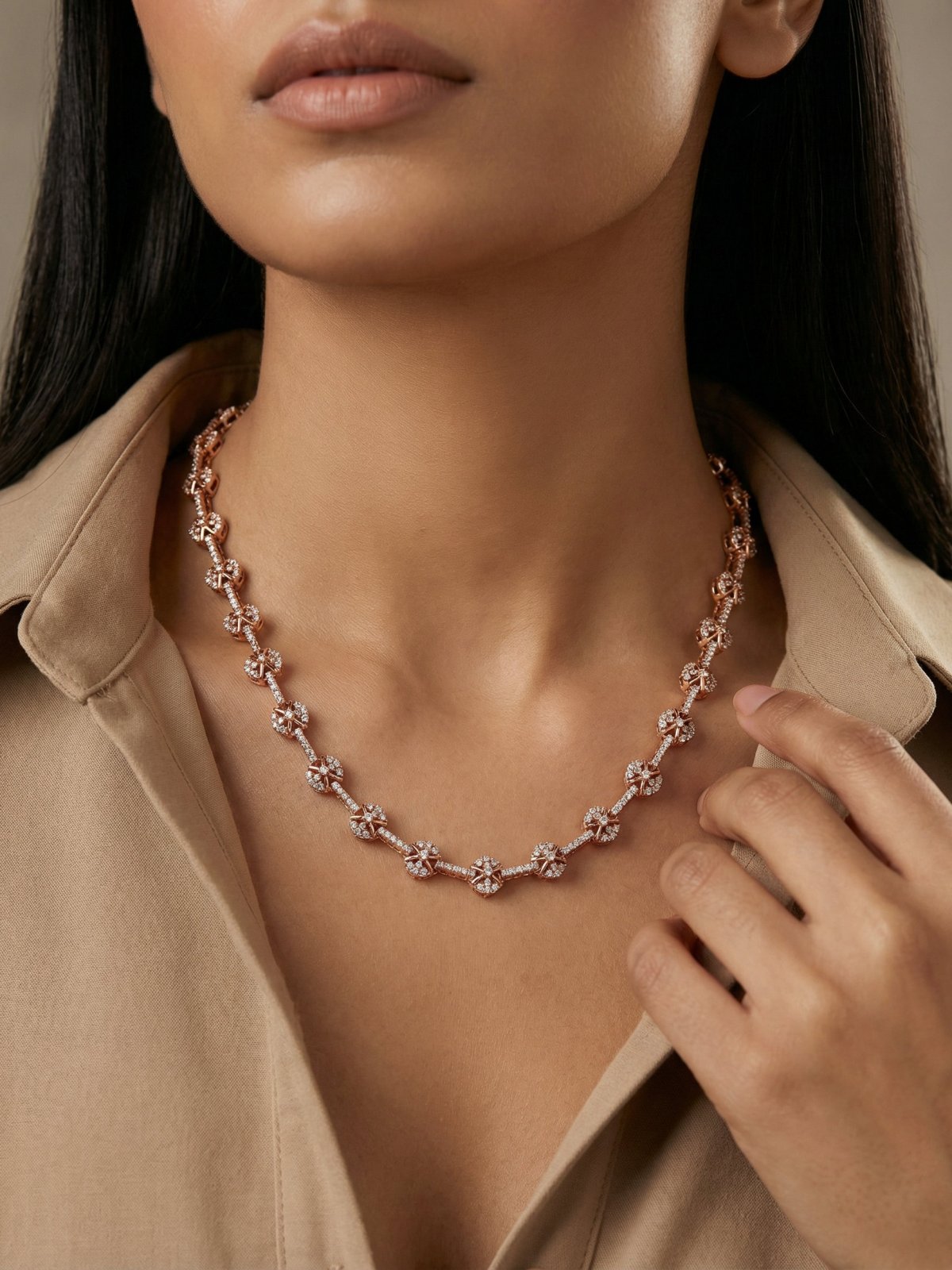 Unisex Rose Gold Pavé Motif Chain